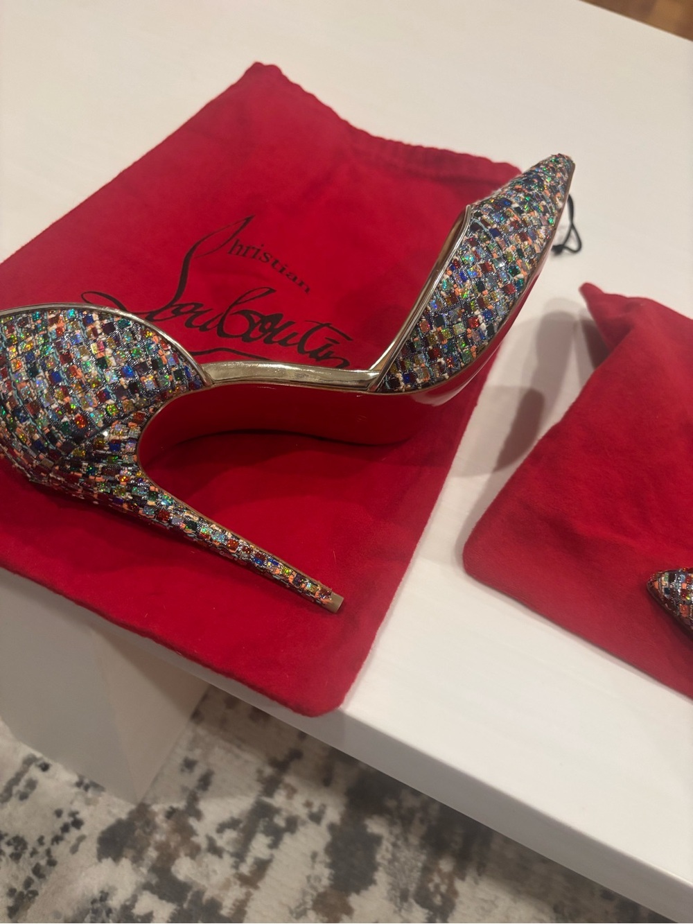 Christian Louboutin Multicolor Crystal Stiletto Pump with Red Sole